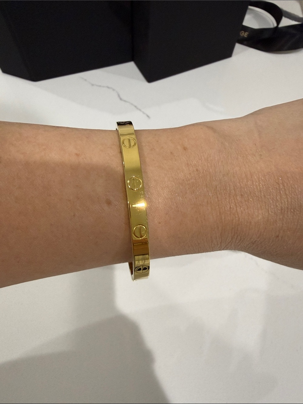 Gold Screw-Accent Bangle Bracelet Set - Designer Style - Picture 2 of 4